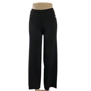 Cyrus Black Knit High Rise Wide Leg Button Accent Pull On Pants Viscose Large